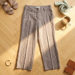 Monsoon London Linen Wide Leg Trouser Pants Gray High Rise Womens US 8 UK 12